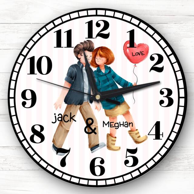Cute Couple Balloon Romantic Birthday Or Valentine's Gift Personalised Clock - image 1