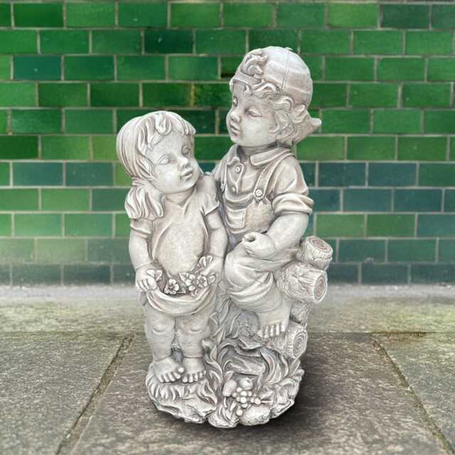 Concrete Boy & Girl Statue Stone Children Sculpture Romantic Garden Decor Outdoor Yard Figurine Handcrafted Kids Ornament Lovely Gift - image 1