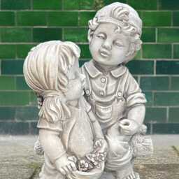 Concrete Boy & Girl Statue Stone Children Sculpture Romantic Garden Decor Outdoor Yard Figurine Handcrafted Kids Ornament Lovely Gift - thumbnail 2