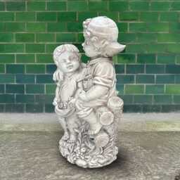 Concrete Boy & Girl Statue Stone Children Sculpture Romantic Garden Decor Outdoor Yard Figurine Handcrafted Kids Ornament Lovely Gift - thumbnail 3