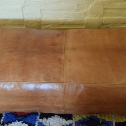Leather Pouf, Light Tan Handmade Footstool, Moroccan Leather Pouffe, Large Ottoman Coffee Table, Pouf Chair - thumbnail 3