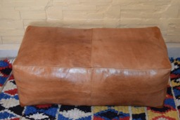 Leather Pouf, Light Tan Handmade Footstool, Moroccan Leather Pouffe, Large Ottoman Coffee Table, Pouf Chair