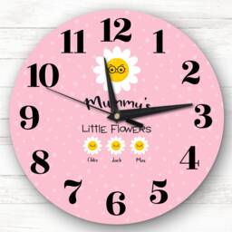 Mummy's Little Flowers Pink Or Mother's Day Gift For Mum Personalised Clock - thumbnail 1