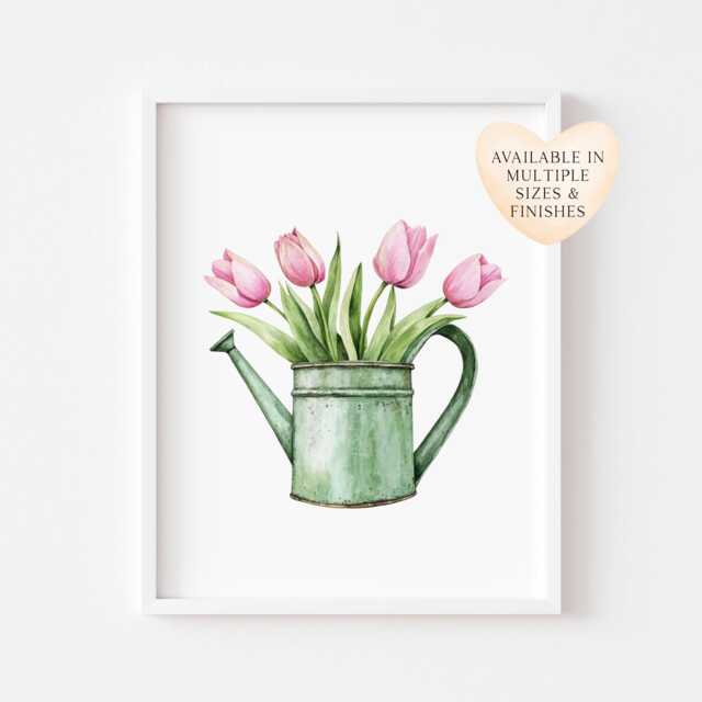 Pink Tulip Print Spring Floral Unframed Wall Art Poster - image 1