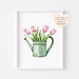 Pink Tulip Print Spring Floral Unframed Wall Art Poster - thumbnail 1