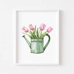 Pink Tulip Print Spring Floral Unframed Wall Art Poster - thumbnail 2