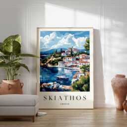 Skiathos Greece Travel Poster Coastal Mediterranean Art Print - thumbnail 2