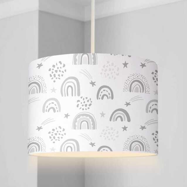 Lampshade - Nursery Ceiling Grey Rainbows Lampshade Or Table Lampshade Childrens Room Round Lampshade, Rainbow Decor - image 1