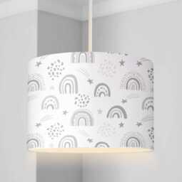 Lampshade - Nursery Ceiling Grey Rainbows Lampshade Or Table Lampshade Childrens Room Round Lampshade, Rainbow Decor - thumbnail 1