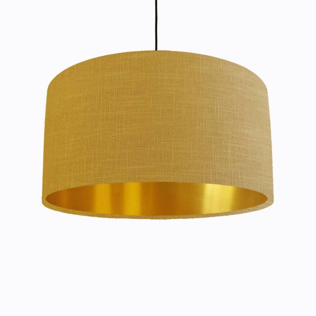 Mustard Yellow Lampshade in Linen With Gold Lining - image 1