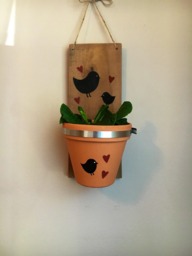 Hanging Planter, Rustic Wood Wall Decor, Indoor Herb Garden, Pallet Kitchen Pots, Painted Terracotta Pot, Handmade Garden Pot