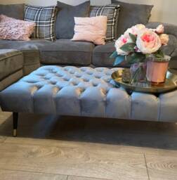 Handmade Chesterfield Velvet Footstool Coffee Table With High Metal Feet