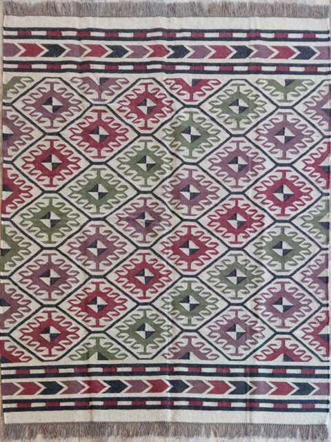 Handwoven Wool Jute Flatweave Rug - Tribal Diamond Kilim Area - Artisan Geometric - image 1