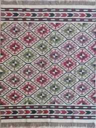 Handwoven Wool Jute Flatweave Rug - Tribal Diamond Kilim Area - Artisan Geometric - thumbnail 1