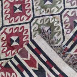 Handwoven Wool Jute Flatweave Rug - Tribal Diamond Kilim Area - Artisan Geometric - thumbnail 4