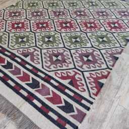 Handwoven Wool Jute Flatweave Rug - Tribal Diamond Kilim Area - Artisan Geometric - thumbnail 2