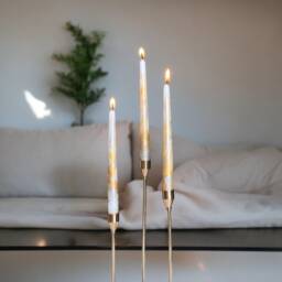 Gold Silver Metallic Marble Candles, Tall Taper Candle Set, Dinner Candles, Gold Home Decor, Wedding Gift, Tapered Pillar Candles - thumbnail 3