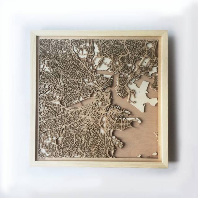 Boston Wooden Map Art - Laser Cut City Street Map, Framed Pinewood - image 1