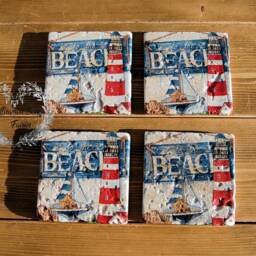 Soap Dispenser Hand Wash Beach Lighthouse Seaside Nautical Coast Decoupaged Glass Handmade - thumbnail 4