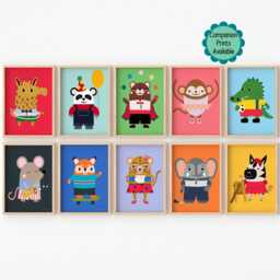 Animals Having Fun Skater Fox Nursery Print - Colourful Kids Wall Art - Digital Download - thumbnail 2