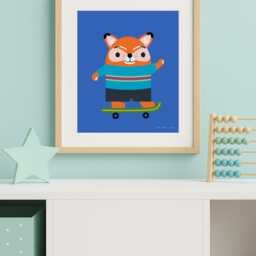 Animals Having Fun Skater Fox Nursery Print - Colourful Kids Wall Art - Digital Download - thumbnail 4