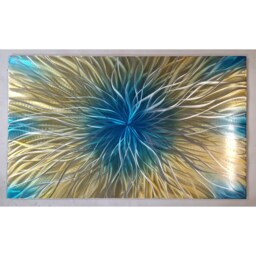 Nova. Modern Abstract Metal Wall Art, Gold, Teal & Silver. Indoor/Outdoor Decor - thumbnail 2