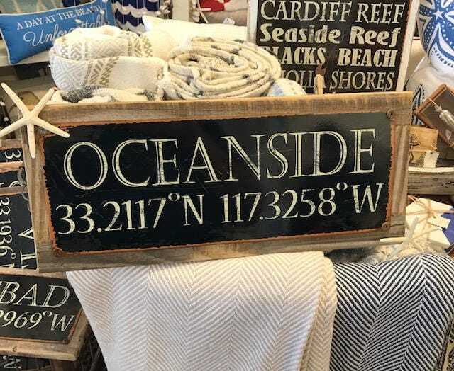 Beach Decor Custom Town Longitude Latitude Sign W/starfish -Oceanside -Coastal Home -Wooden & Metal - Housewarming Gift - image 1