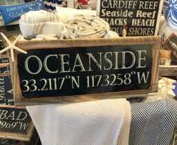 Beach Decor Custom Town Longitude Latitude Sign W/starfish -Oceanside -Coastal Home -Wooden & Metal - Housewarming Gift - thumbnail 1