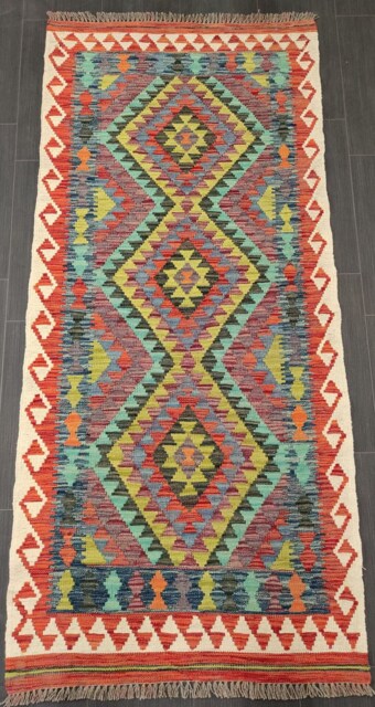 Runner Rug Classic, Handmade Artisan Afghan Turkish Persian Qashqai Navajo Bohemian Wool Flatweave Multicolour Kilim 186x87 cm - image 1