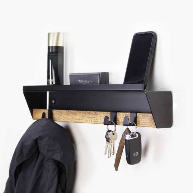 Industrial Entryway Organizer/Key Holder For Wall Coat Rack With Floating Shelf Mount Mail New Home Gift - image 1