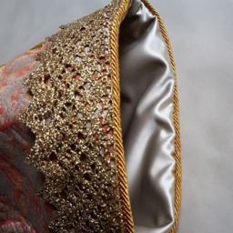 Luxury Christmas Stocking Fortuny Fabric Bittersweet & Silvery Gold Richelieu Pattern - Made in Italy - thumbnail 3