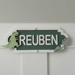 Dinosaur Name Sign, Custom Nursery Decor, Kids Room Wall Art - thumbnail 1