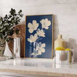 Blue Botanical Poster, Cyanotype Flower Wall Art, Minimal Nature Print - thumbnail 3