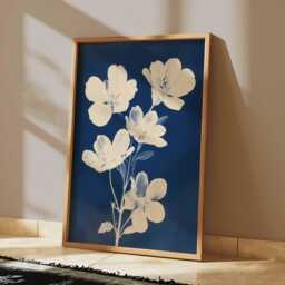 Blue Botanical Poster, Cyanotype Flower Wall Art, Minimal Nature Print - thumbnail 2