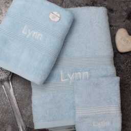Personalised Light Blue Towel Custom Embroidered Gift in Choice Of Towels Set