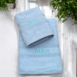 Personalised Light Blue Towel Custom Embroidered Gift in Choice Of Towels Set - thumbnail 4