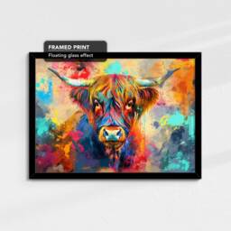 Highland Cow Rainbow Animal Pet Art Abstract Oil Painting Framed Poster Print & Canvas Wall Decor Bedroom Home Interior Gift - thumbnail 2