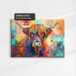 Highland Cow Rainbow Animal Pet Art Abstract Oil Painting Framed Poster Print & Canvas Wall Decor Bedroom Home Interior Gift - thumbnail 3