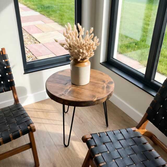 Dalva Walnut Rustic Wooden Round Coffee Table With Hairpin Legs - image 1