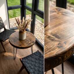 Dalva Walnut Rustic Wooden Round Coffee Table With Hairpin Legs - thumbnail 2