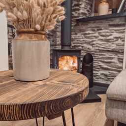 Dalva Walnut Rustic Wooden Round Coffee Table With Hairpin Legs - thumbnail 3