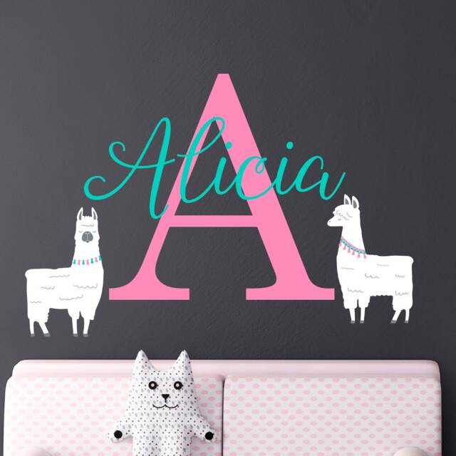Llama Name Decal, Wall More Colors & Fonts, Girl Decal Nursery, Personalized Decals C424 - image 1