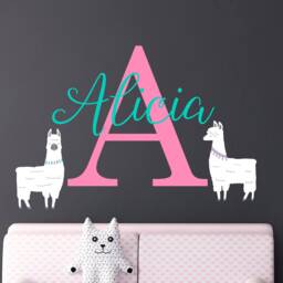 Llama Name Decal, Wall More Colors & Fonts, Girl Decal Nursery, Personalized Decals C424 - thumbnail 1