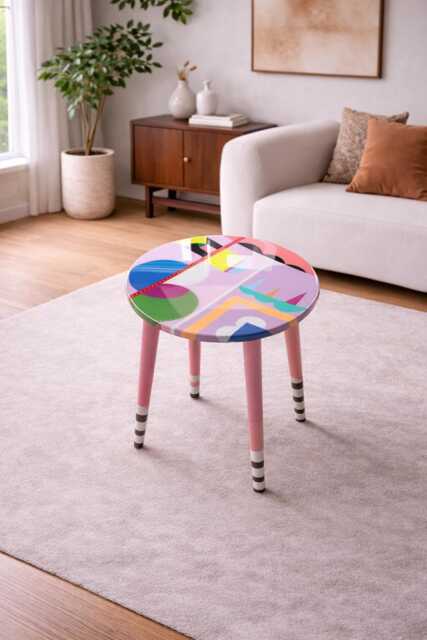 Handmade Statement Resin Side Table, Round Abstract Boho End Coffee Table - image 1
