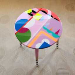 Handmade Statement Resin Side Table, Round Abstract Boho End Coffee Table - thumbnail 2