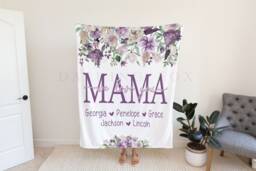 Christmas Blanket, Gift, Floral Style Personalized Mom Gift For Grandparent, Birthday