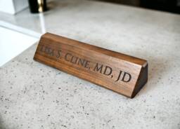 Personalized Wooden Desk Name Plates 10 Inch Solid Walnut Wood, Custom Engraved With The Text Of Your Choice Wooden Sign - thumbnail 1