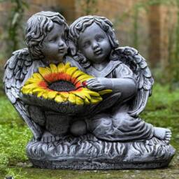 Outdoor Children Figurine Concrete Angels Sculpture Stone Child With Sunflower Statue Memorial Ornament Yard Art Angels Lover Gift - thumbnail 2
