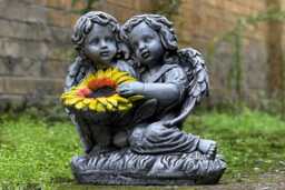 Outdoor Children Figurine Concrete Angels Sculpture Stone Child With Sunflower Statue Memorial Ornament Yard Art Angels Lover Gift