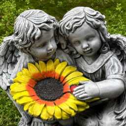 Outdoor Children Figurine Concrete Angels Sculpture Stone Child With Sunflower Statue Memorial Ornament Yard Art Angels Lover Gift - thumbnail 3
